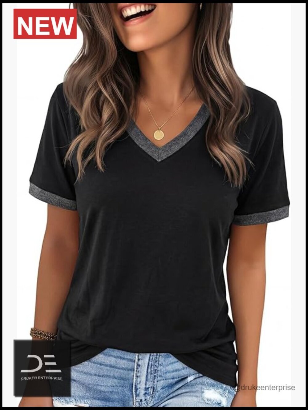 Graphic Tee Short Sleeve V Neck Letter Print Casual Loose Fit